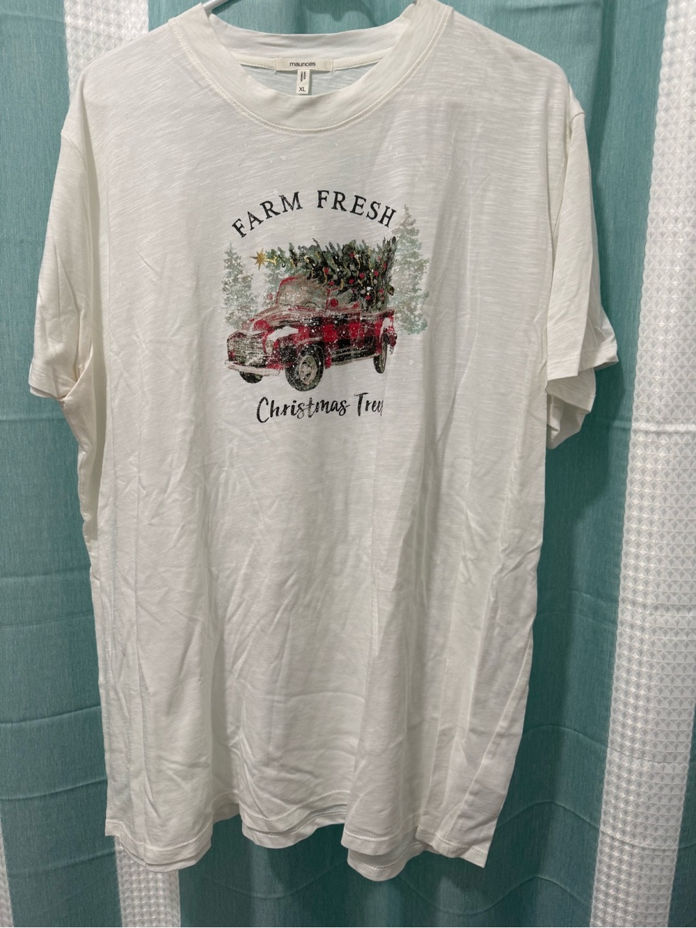 Maurices White Graphic Tee with Red Truck and Green Tree